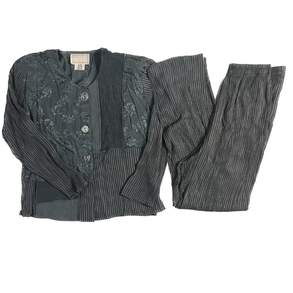 *Vintage SPENCER ALEXIS Women's Sz 8 Gray Grey Patchwork Top & SET Pants